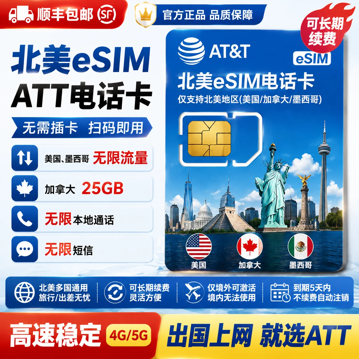 北美旅游电话卡｜美国电话卡｜美国手机卡｜美国不限量电话卡｜美国本地不限流量｜中国大陆不可使用